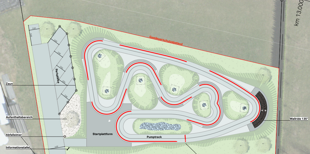 Pumptrack Layout mit Parking